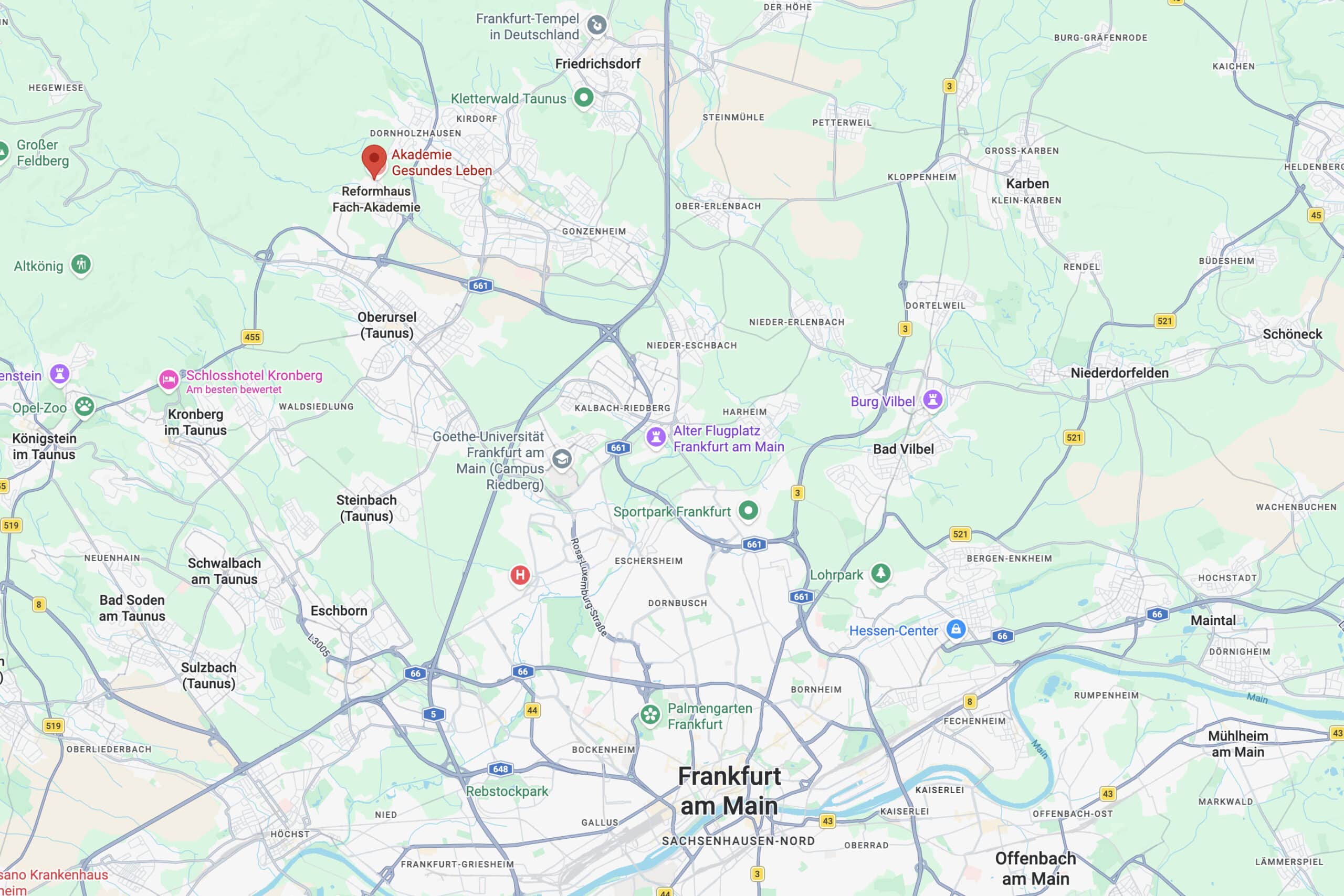 Seminar Location in Akademie Gesundes Leben in der Stiftung Reformhaus-Fachakademie Gotische Straße 15 61440 Oberursel auf Google Maps